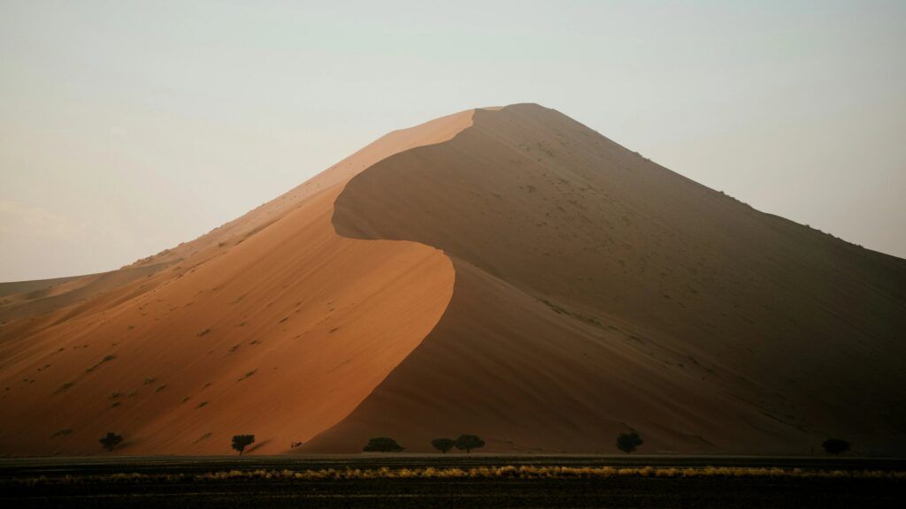 Huge, wavy sand dune from the front during sunset in Sossusvlei