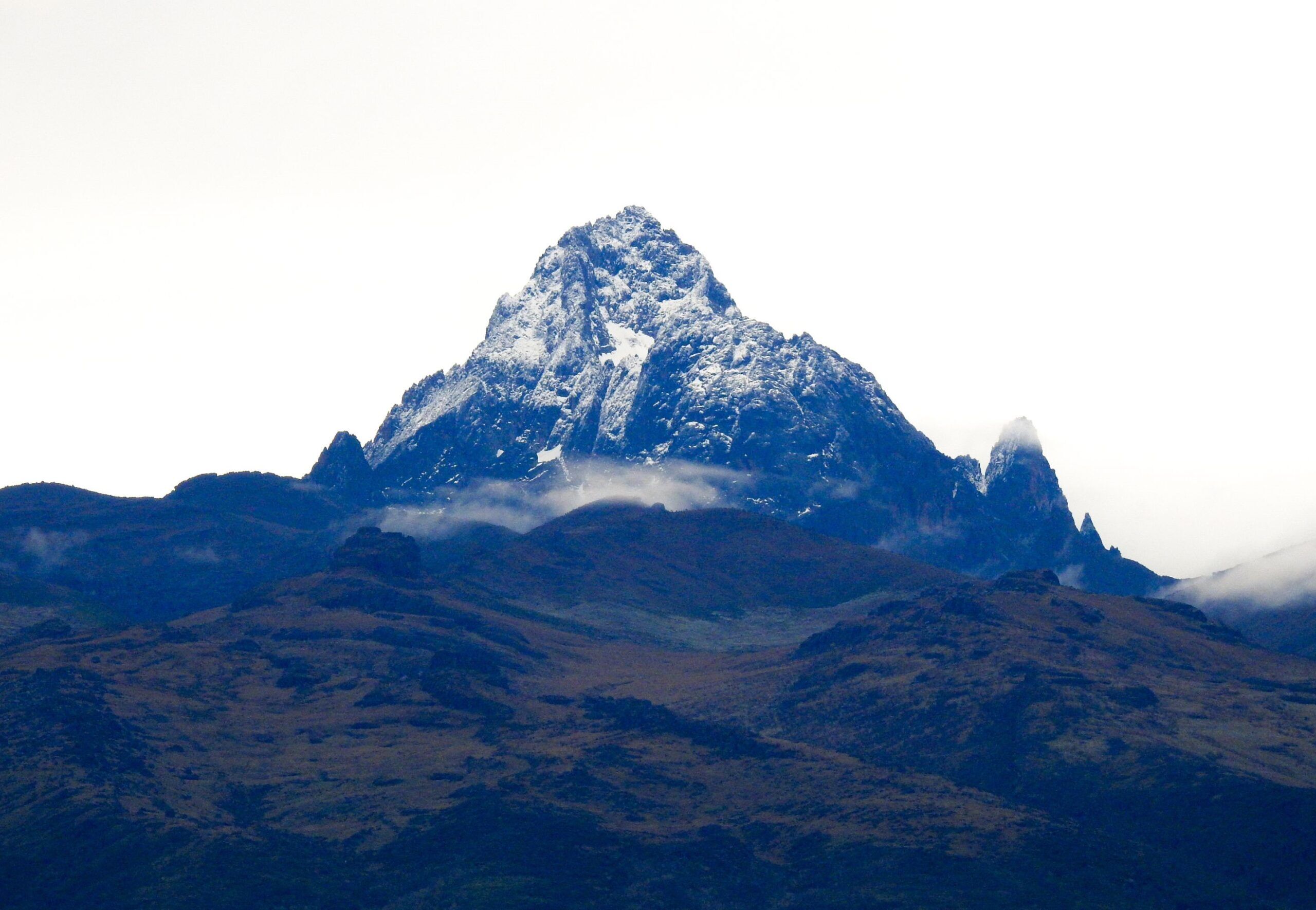 Snow-capped peak of Mount Kenya from a distance