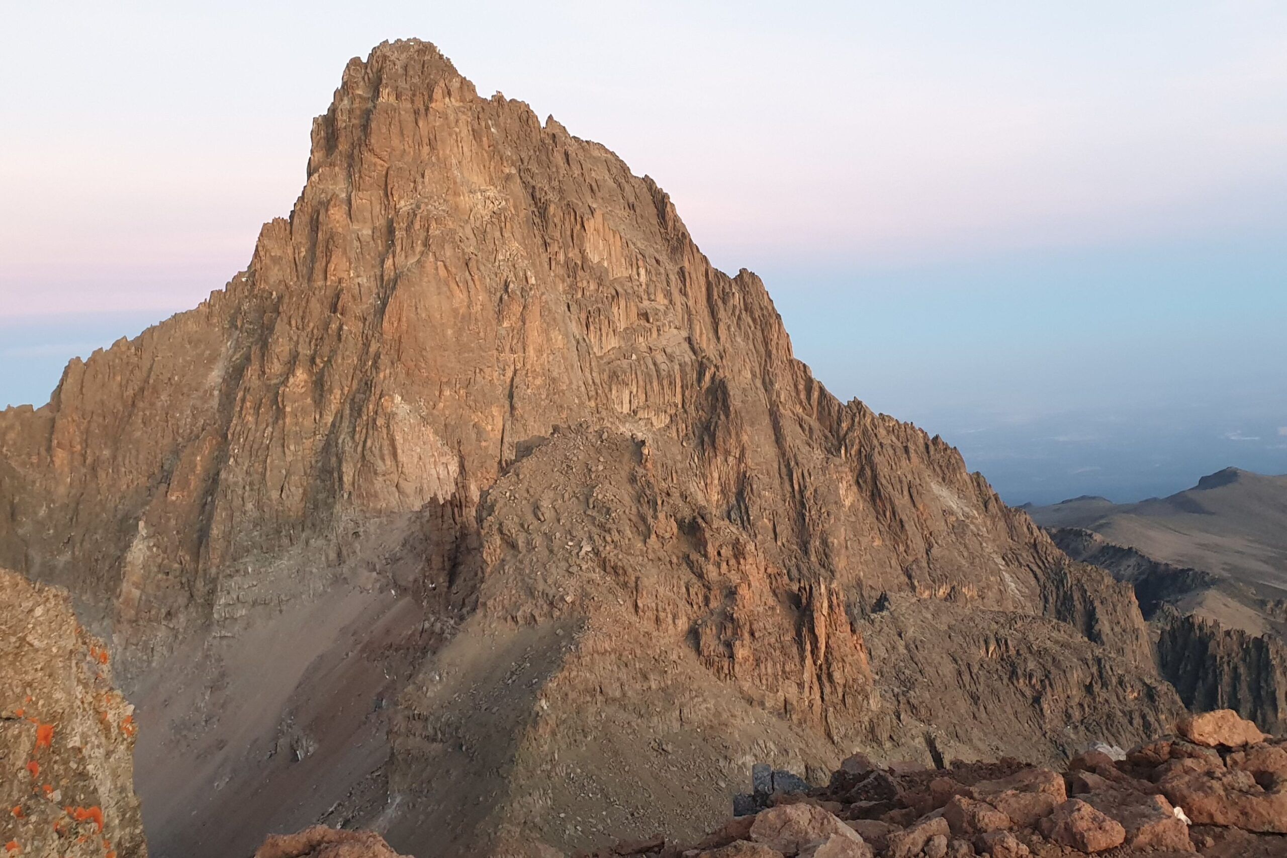 Peak of Mount Kenya in the sunlight